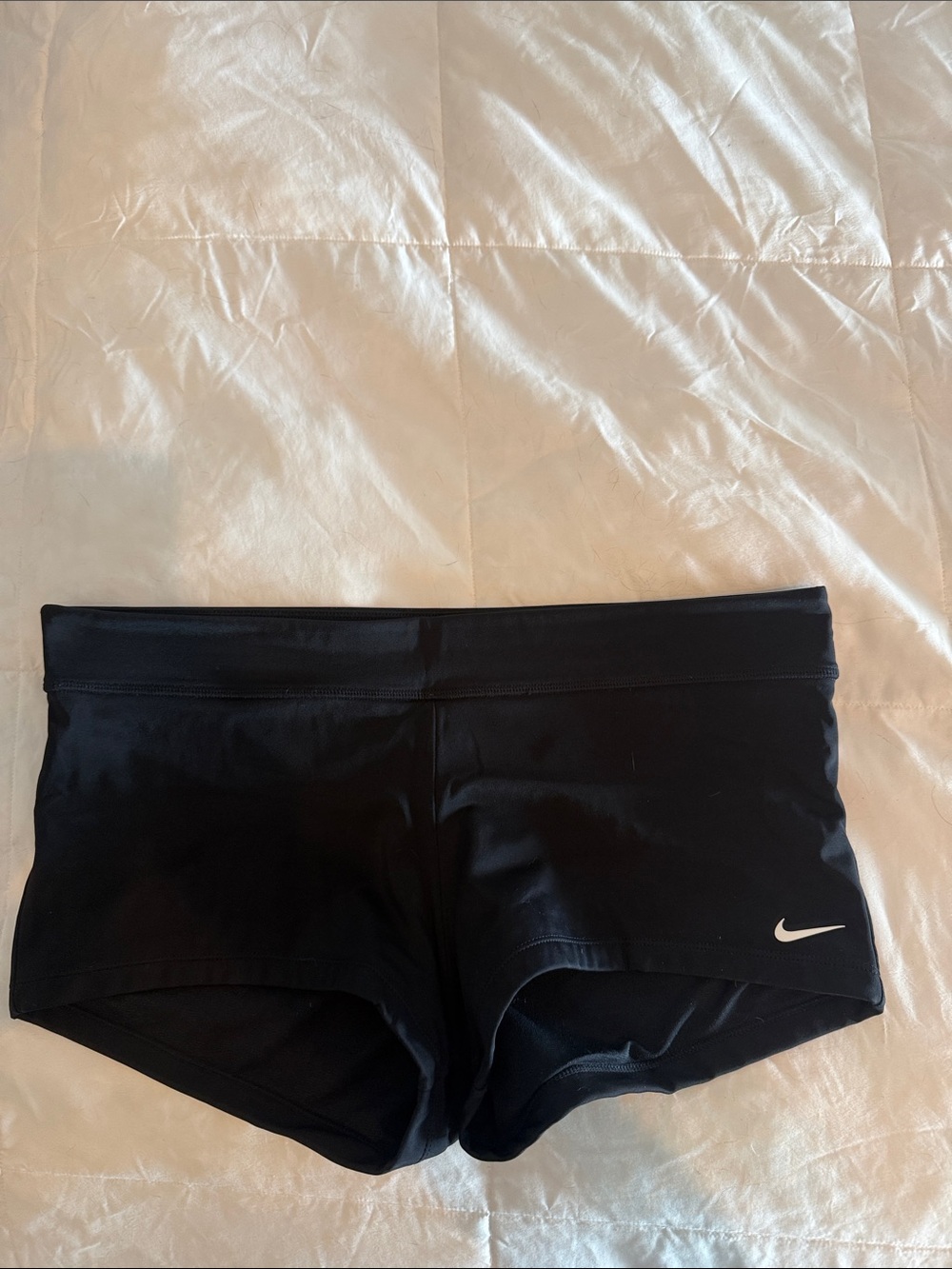 Nike Women's Black Athletic Low-Rise Bike Shorts with White Swoosh